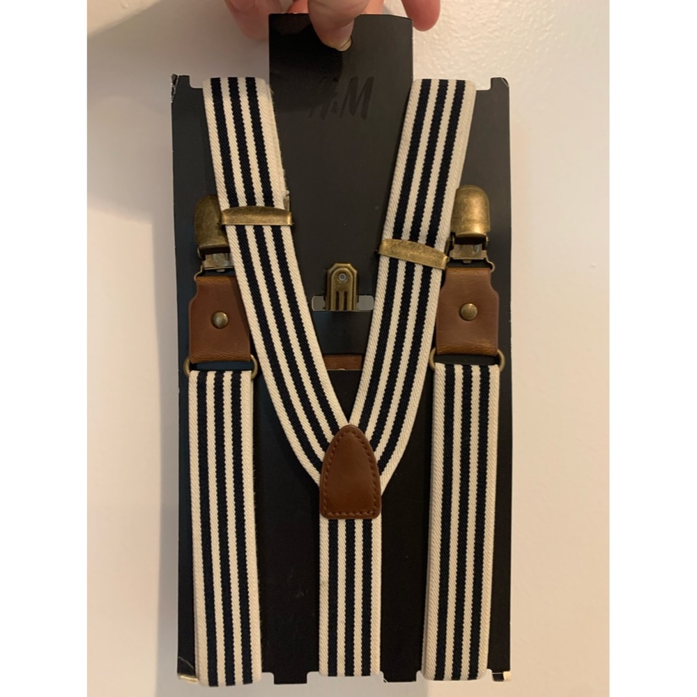 Navy and white pinstripe suspenders